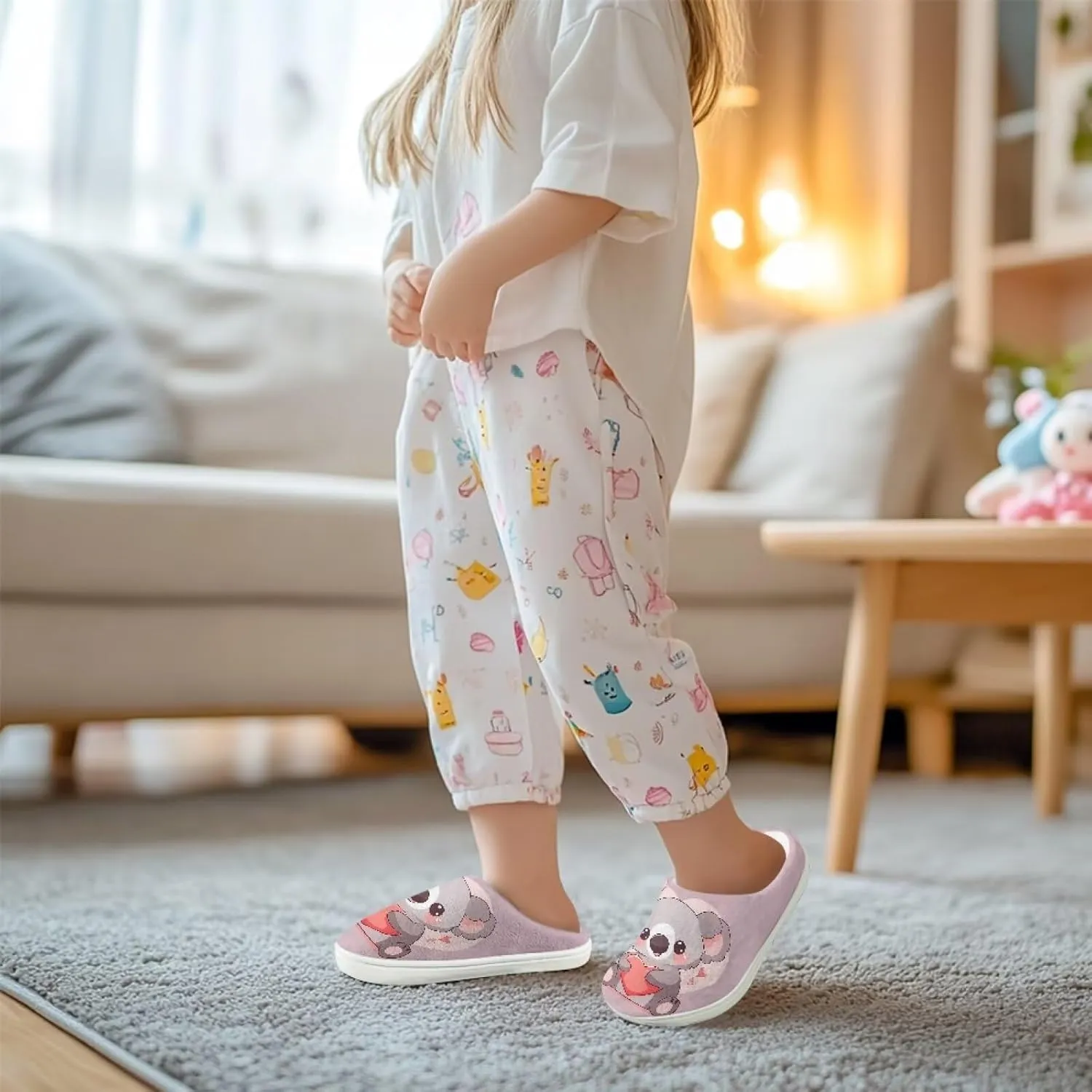 GOSTONG Kids Slippers Breathable Warm Fuzzy Lining Winter House Slippers Non Slip Girls Boys Slip on Home Shoes US 9-15 White