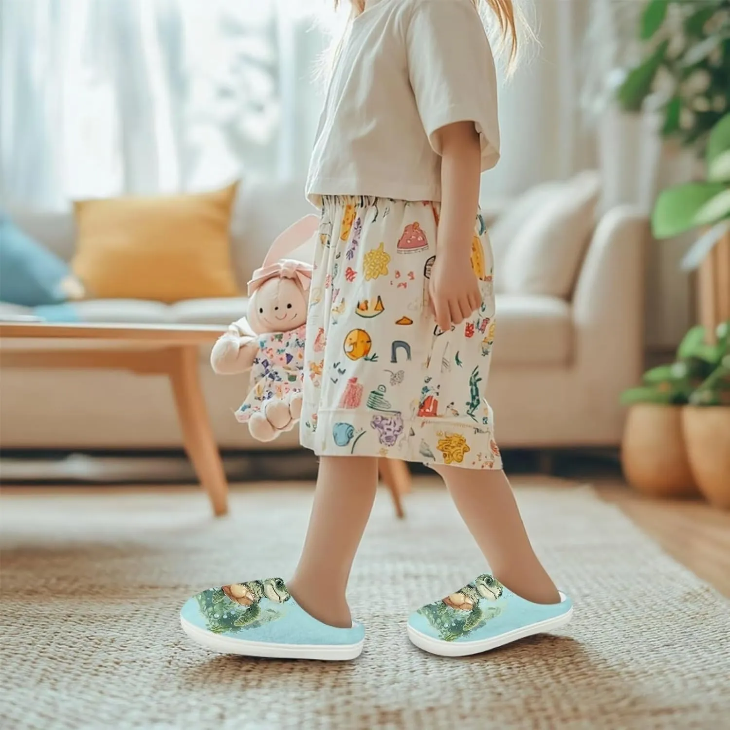 GOSTONG Kids Slippers Breathable Warm Fuzzy Lining Winter House Slippers Non Slip Girls Boys Slip on Home Shoes US 9-15 White