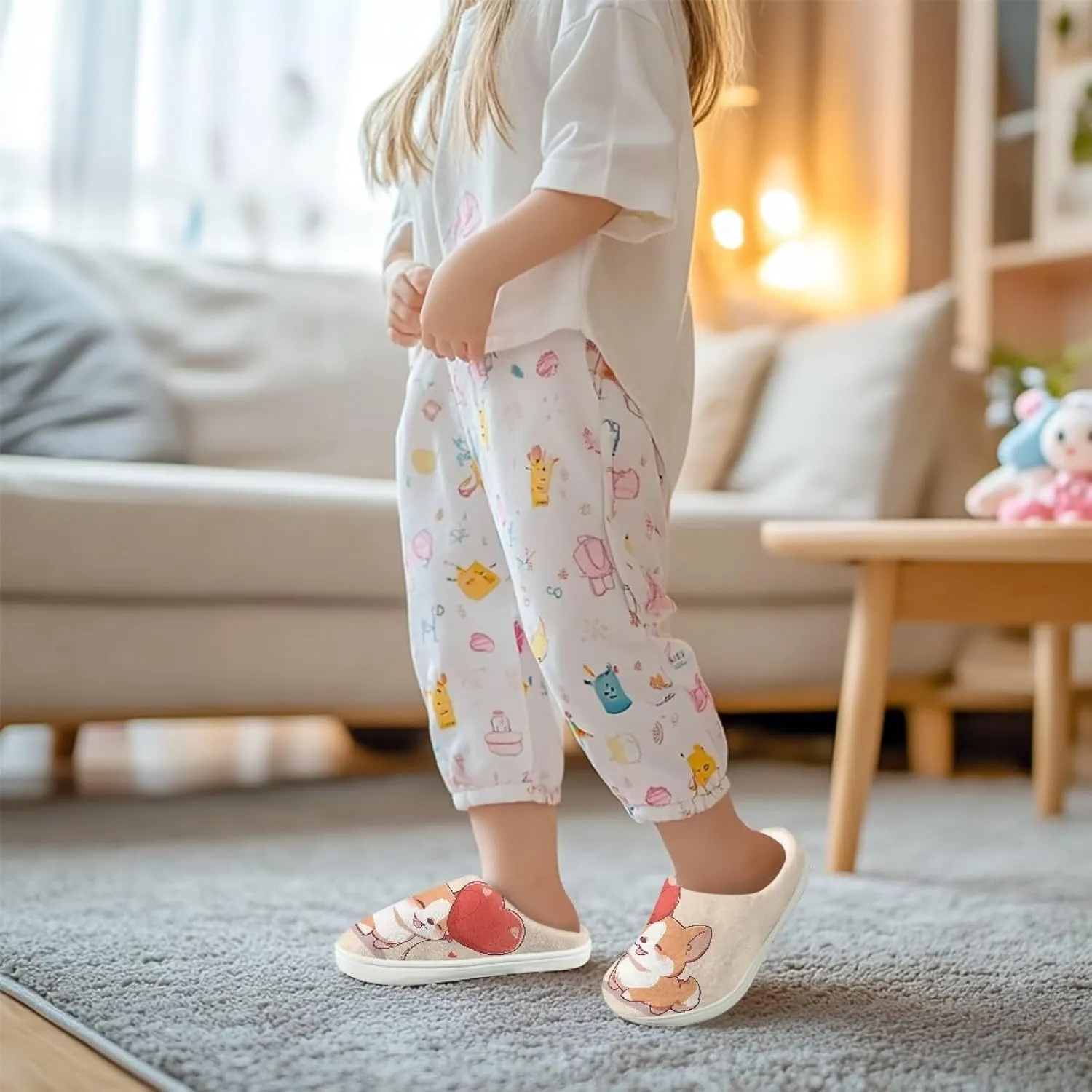 GOSTONG Kids Slippers Breathable Warm Fuzzy Lining Winter House Slippers Non Slip Girls Boys Slip on Home Shoes US 9-15 White