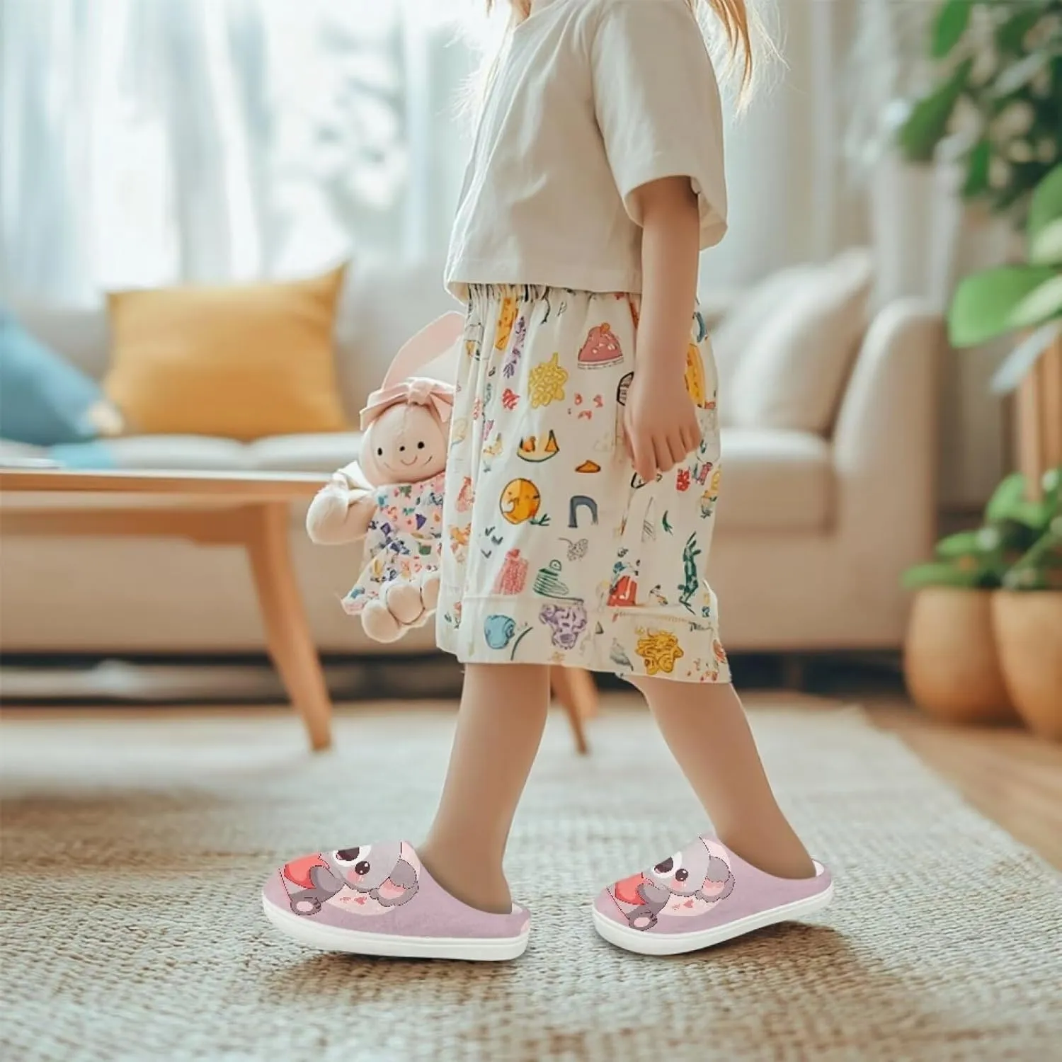 GOSTONG Kids Slippers Breathable Warm Fuzzy Lining Winter House Slippers Non Slip Girls Boys Slip on Home Shoes US 9-15 White