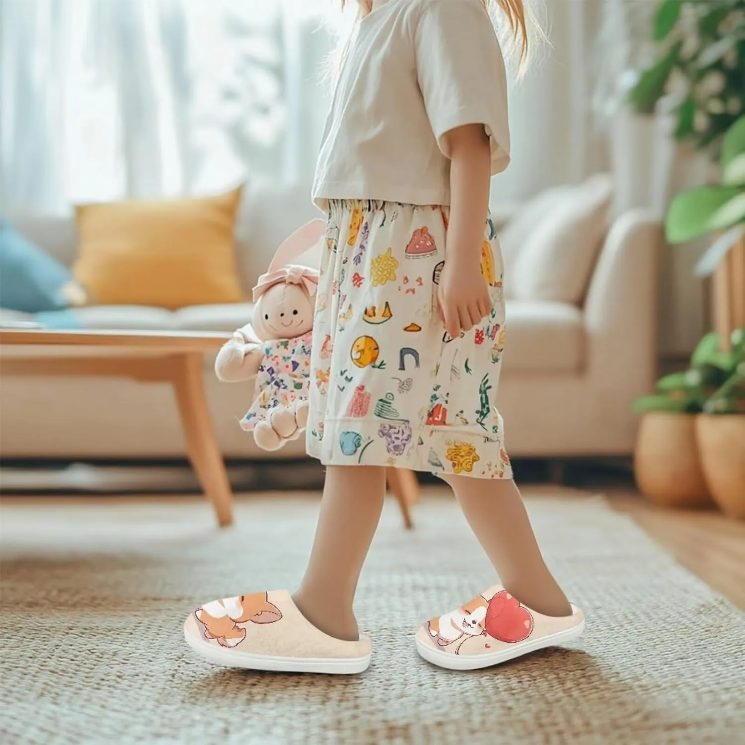 GOSTONG Kids Slippers Breathable Warm Fuzzy Lining Winter House Slippers Non Slip Girls Boys Slip on Home Shoes US 9-15 White