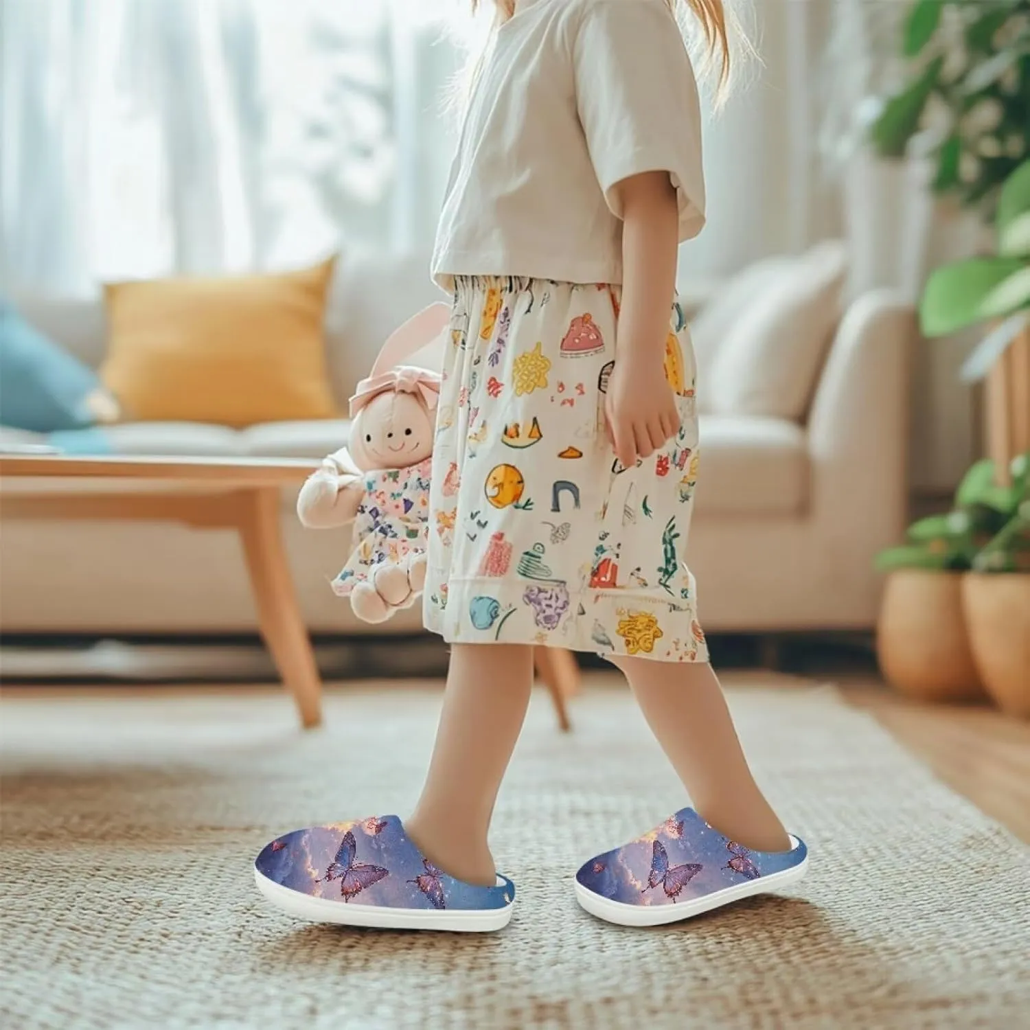 GOSTONG Kids Slippers Breathable Warm Fuzzy Lining Winter House Slippers Non Slip Girls Boys Slip on Home Shoes US 9-15 White