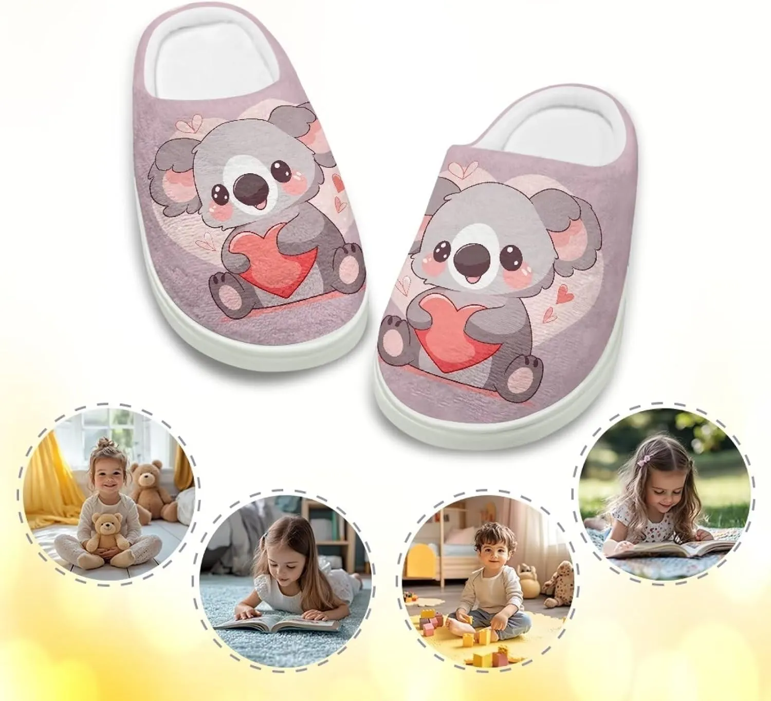 GOSTONG Kids Slippers Breathable Warm Fuzzy Lining Winter House Slippers Non Slip Girls Boys Slip on Home Shoes US 9-15 White