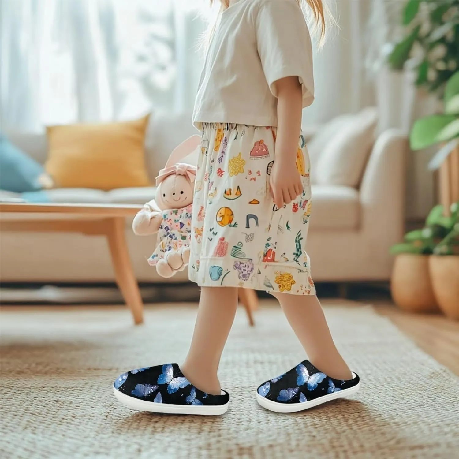 GOSTONG Kids Slippers Easy Slip-on House Slippers for Girls Boys Slip Resistant Non Slip Soft Indoor Walking Shoes White 9-16