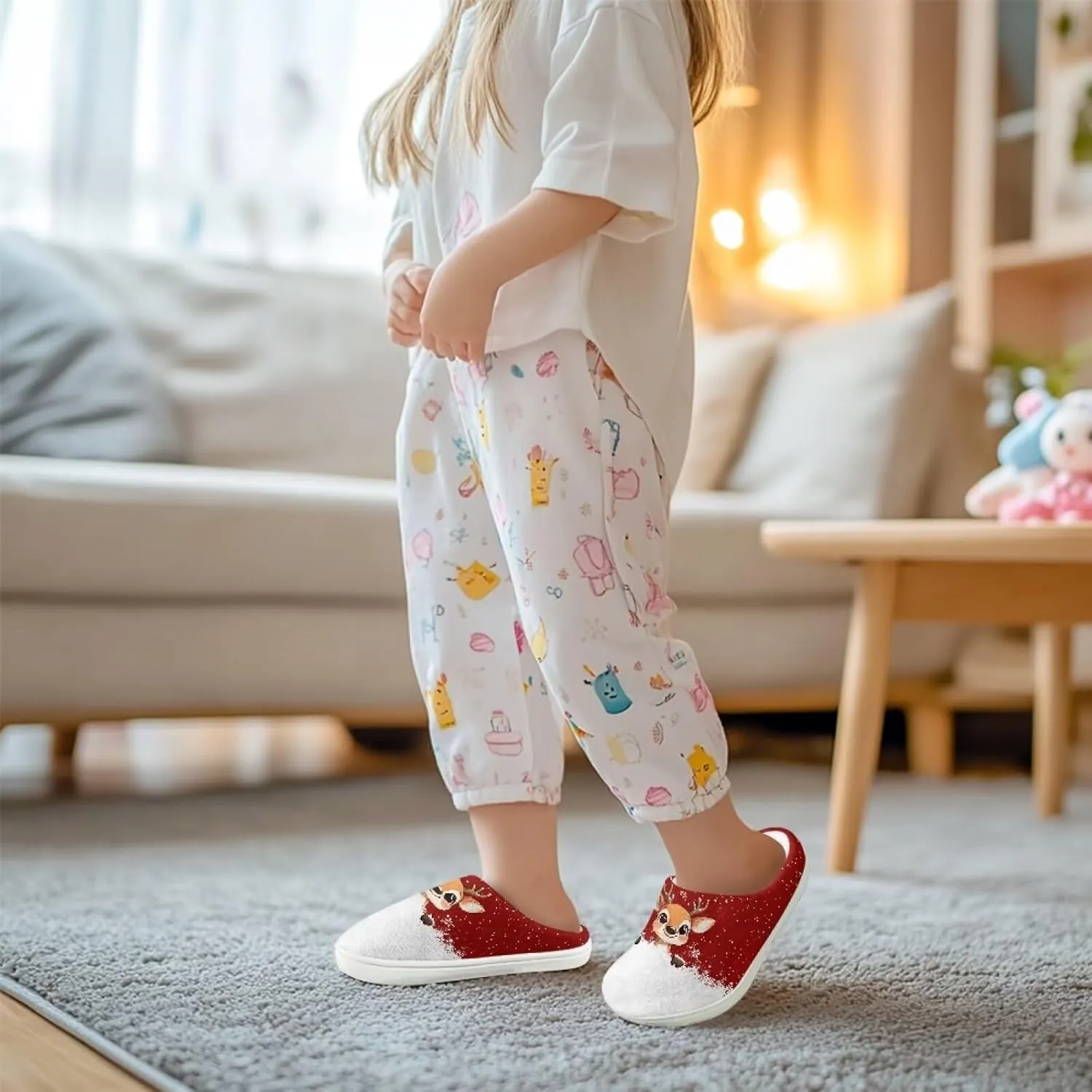GOSTONG Kids Slippers Easy Slip-on House Slippers for Girls Boys Slip Resistant Non Slip Soft Indoor Walking Shoes White 9-16