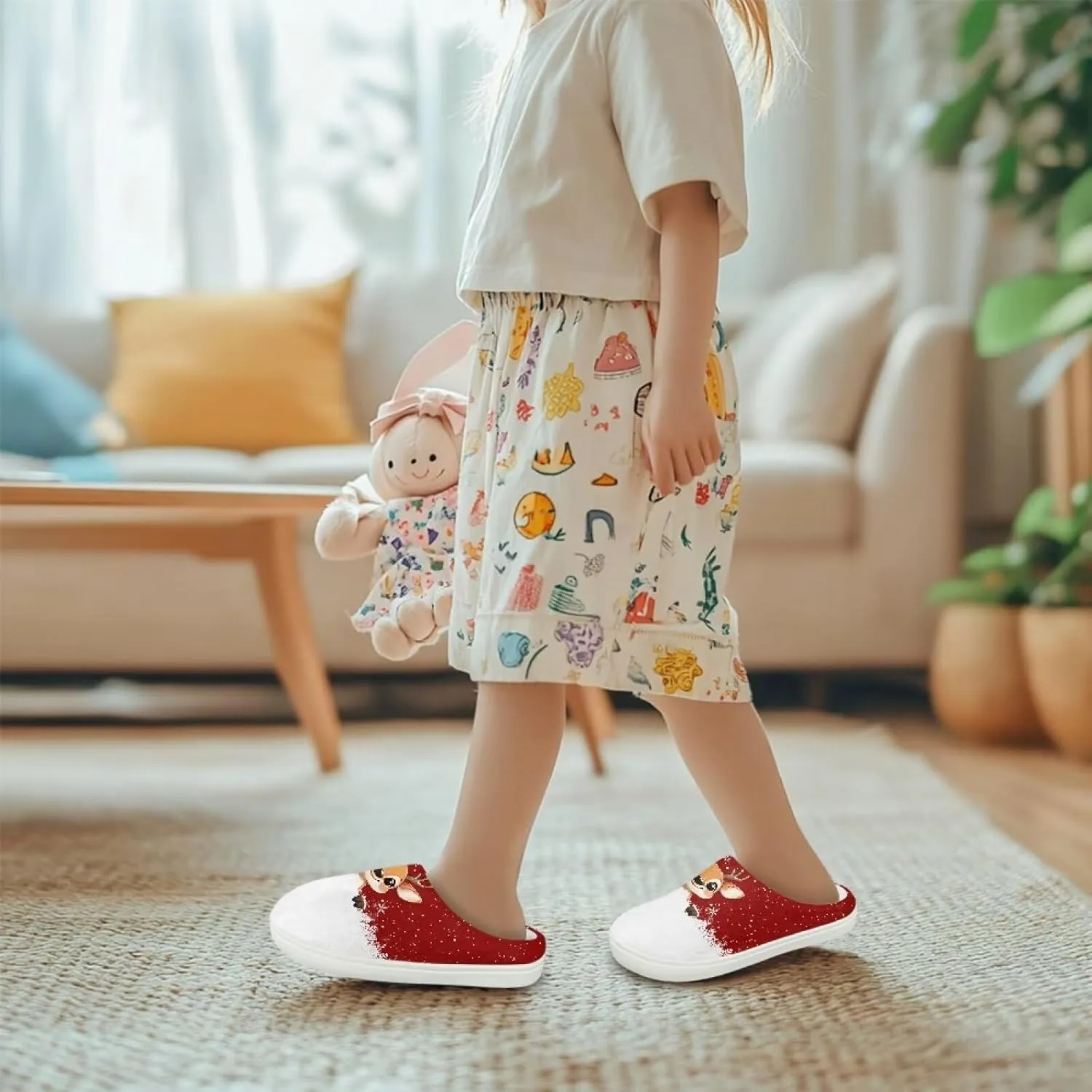 GOSTONG Kids Slippers Easy Slip-on House Slippers for Girls Boys Slip Resistant Non Slip Soft Indoor Walking Shoes White 9-16