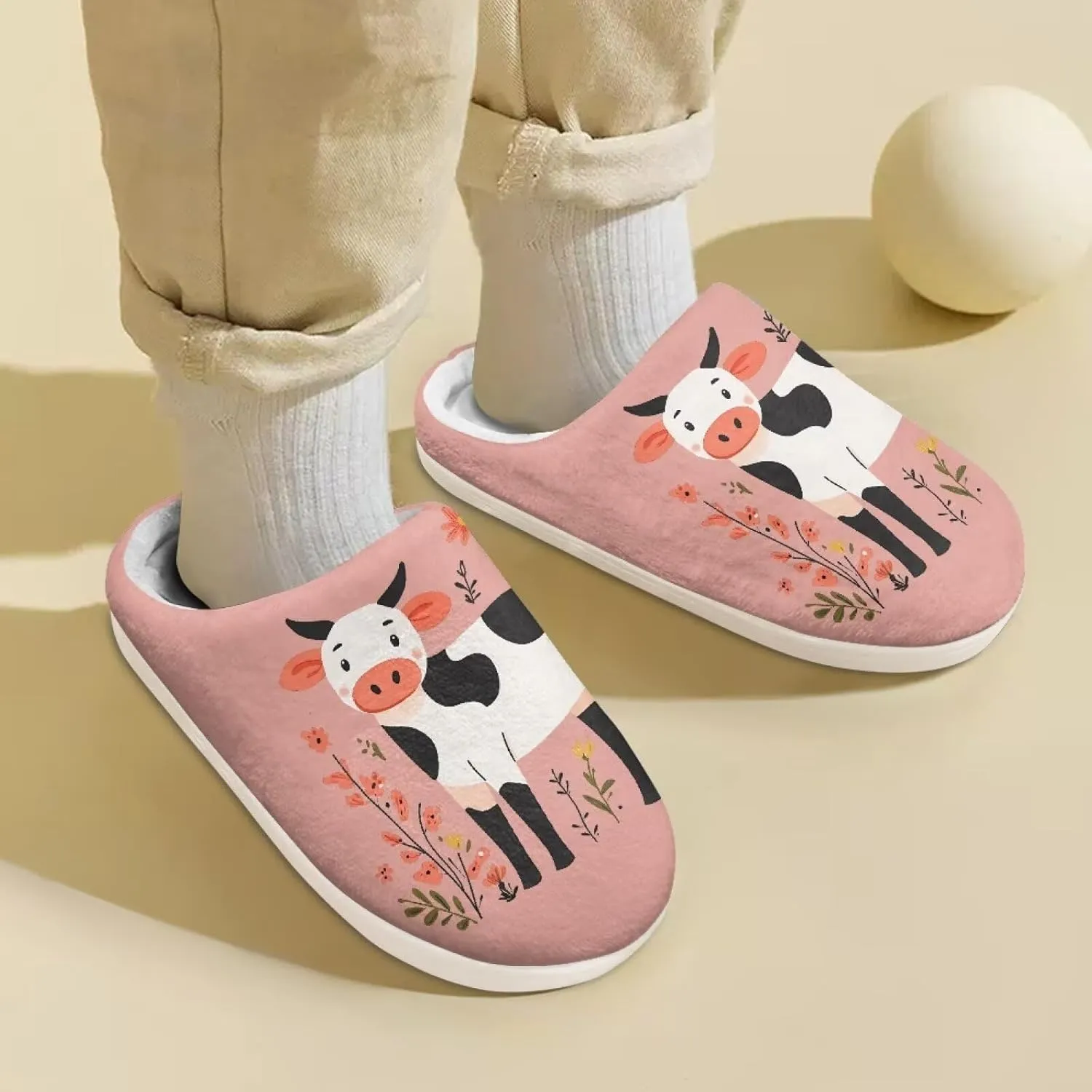 GOSTONG Kids Winter Slippers Warm Fuzzy Lining Cosy Home Slippers Girls Boys Easy Slip-ins Non Slip Kids Shoes White US 9-15