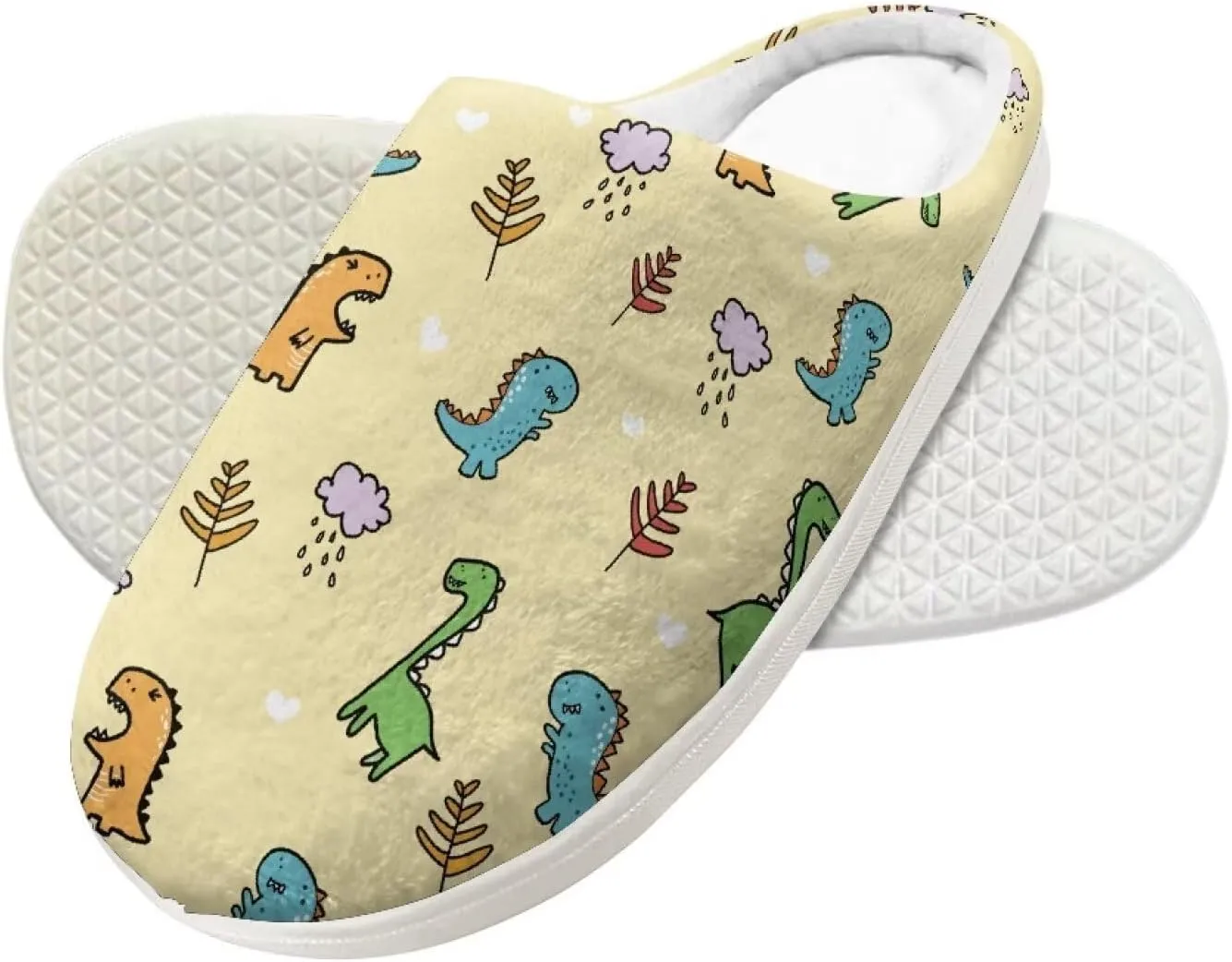 GOSTONG Kids Winter Slippers Warm Fuzzy Lining Cosy Home Slippers Girls Boys Easy Slip-ins Non Slip Kids Shoes White US 9-15