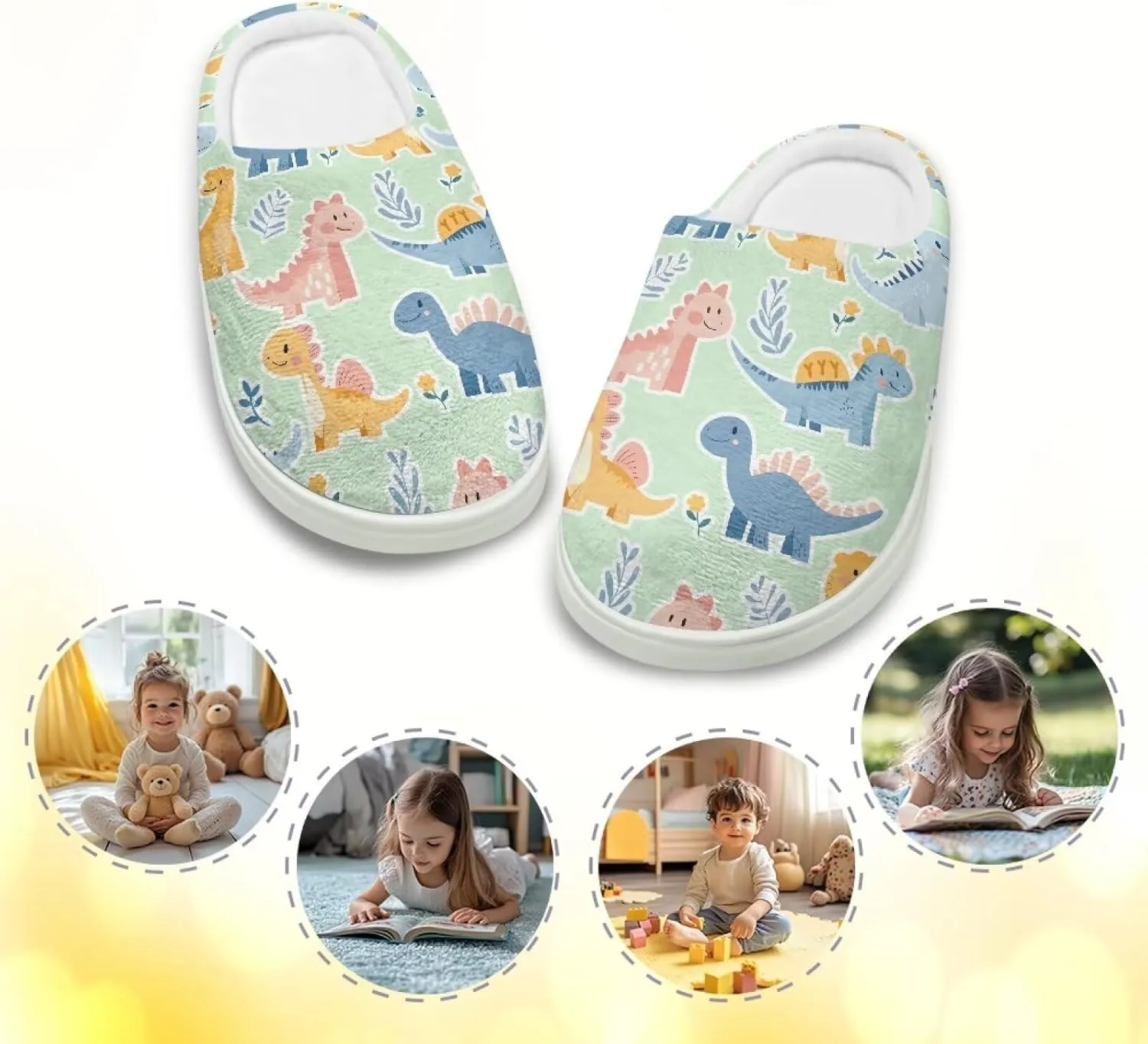 GOSTONG Kids Winter Slippers Warm Fuzzy Lining Cosy Home Slippers Girls Boys Easy Slip-ins Non Slip Kids Shoes White US 9-15