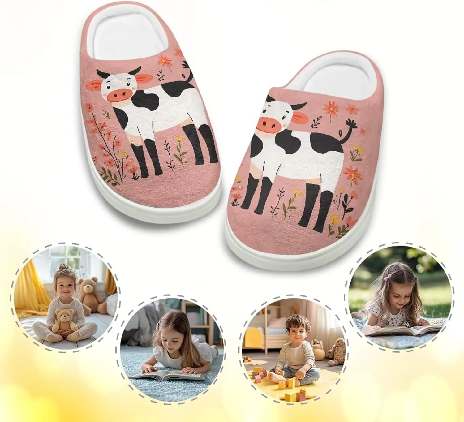 GOSTONG Kids Winter Slippers Warm Fuzzy Lining Cosy Home Slippers Girls Boys Easy Slip-ins Non Slip Kids Shoes White US 9-15