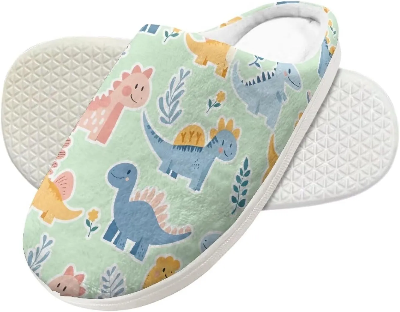 GOSTONG Kids Winter Slippers Warm Fuzzy Lining Cosy Home Slippers Girls Boys Easy Slip-ins Non Slip Kids Shoes White US 9-15