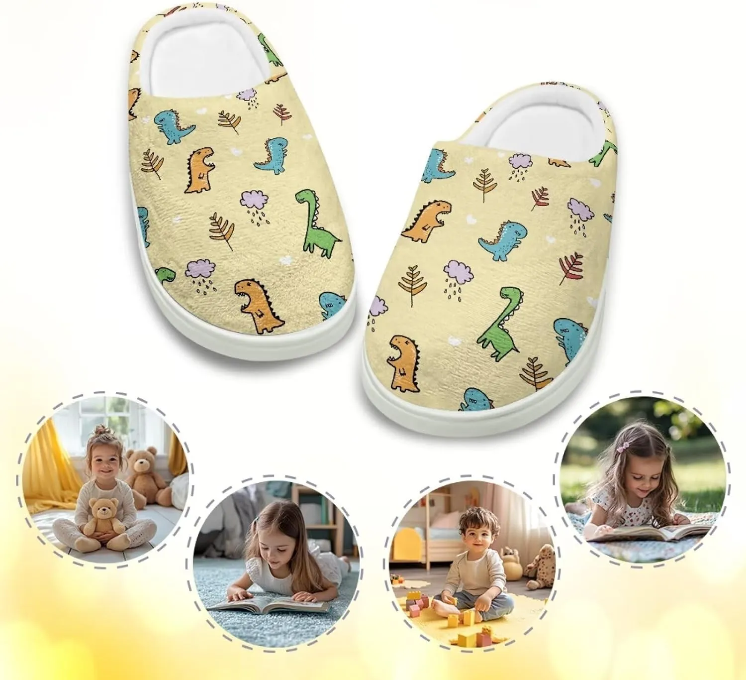 GOSTONG Kids Winter Slippers Warm Fuzzy Lining Cosy Home Slippers Girls Boys Easy Slip-ins Non Slip Kids Shoes White US 9-15