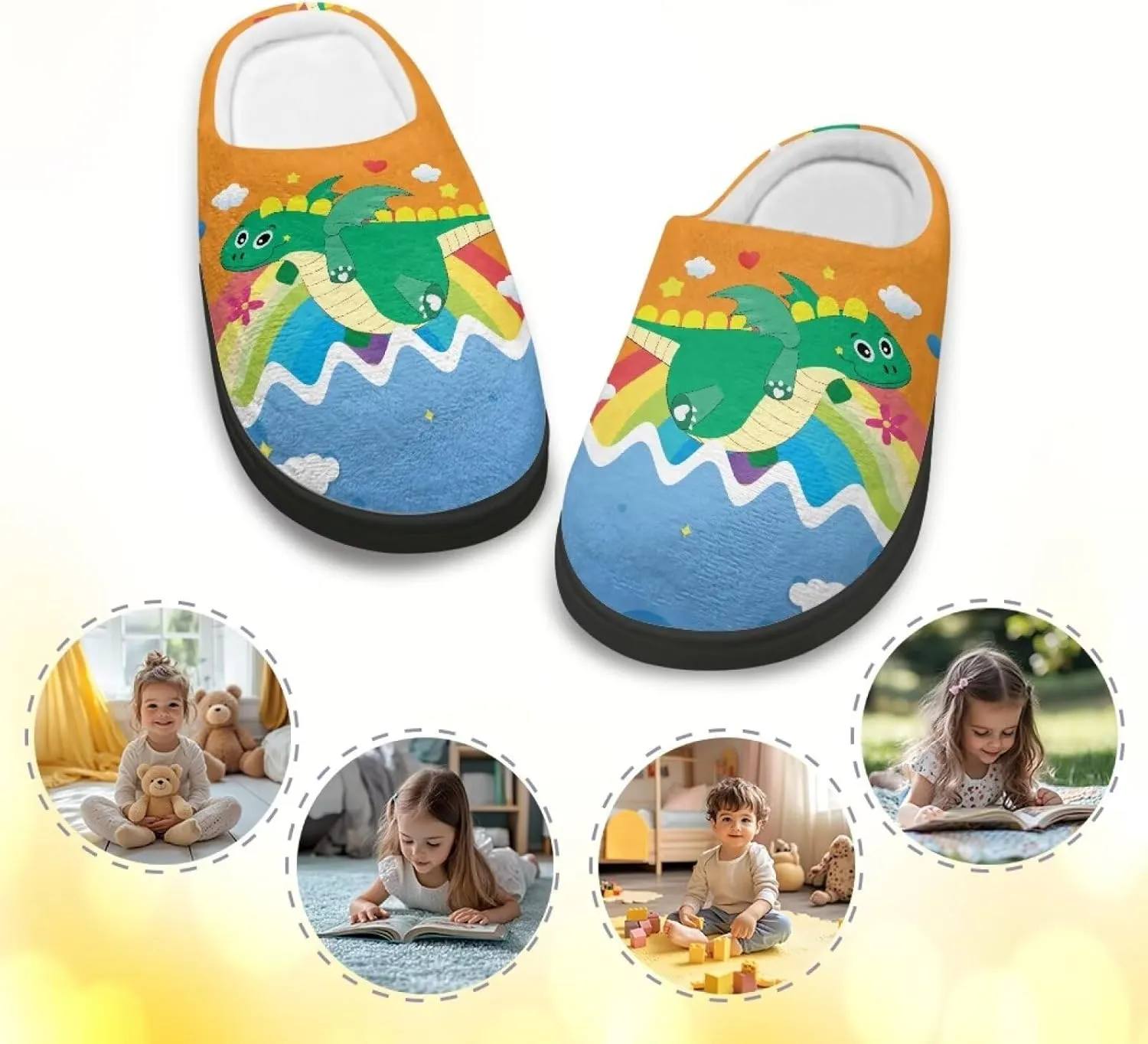 GOSTONG Unisex Kids Slippers Soft Fuzzy Warm Winter Slippers Slip in Home Slippers Non Slip Kids Walking Shoes Black US 9-15