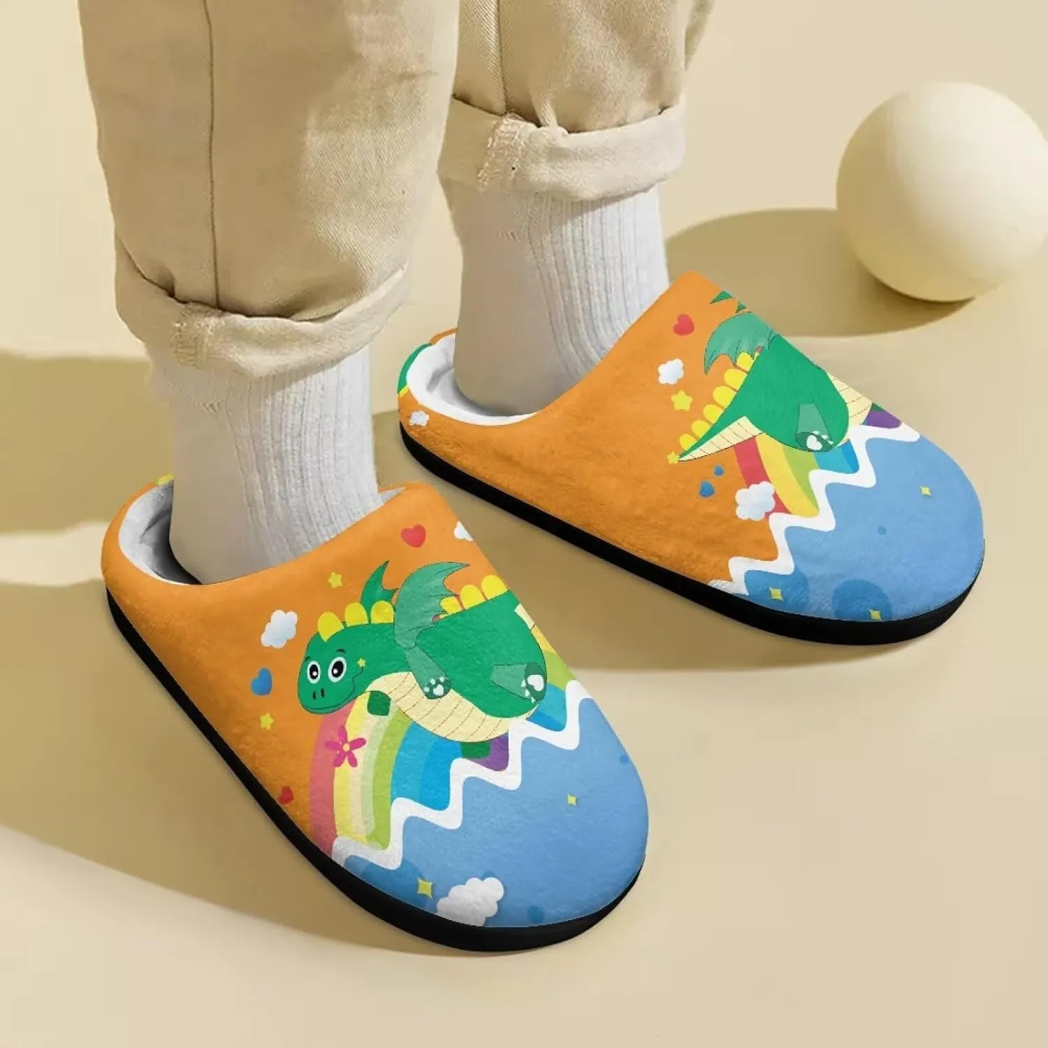 GOSTONG Unisex Kids Slippers Soft Fuzzy Warm Winter Slippers Slip in Home Slippers Non Slip Kids Walking Shoes Black US 9-15