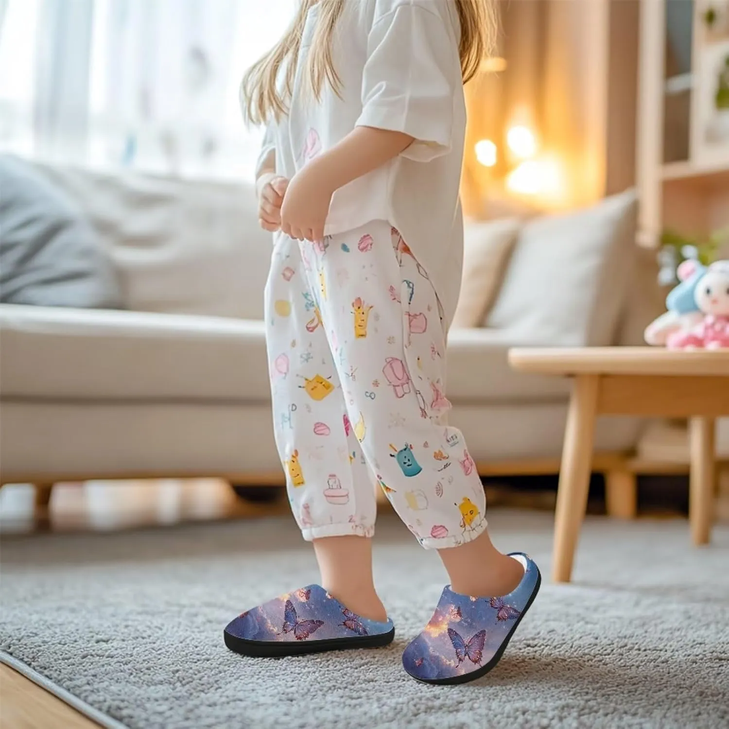 GOSTONG Unisex Kids Slippers Warm Plush Soft Winter House Slippers Non Slip Girls Boys Comfort Home Shoes US 9-15 Black Sole