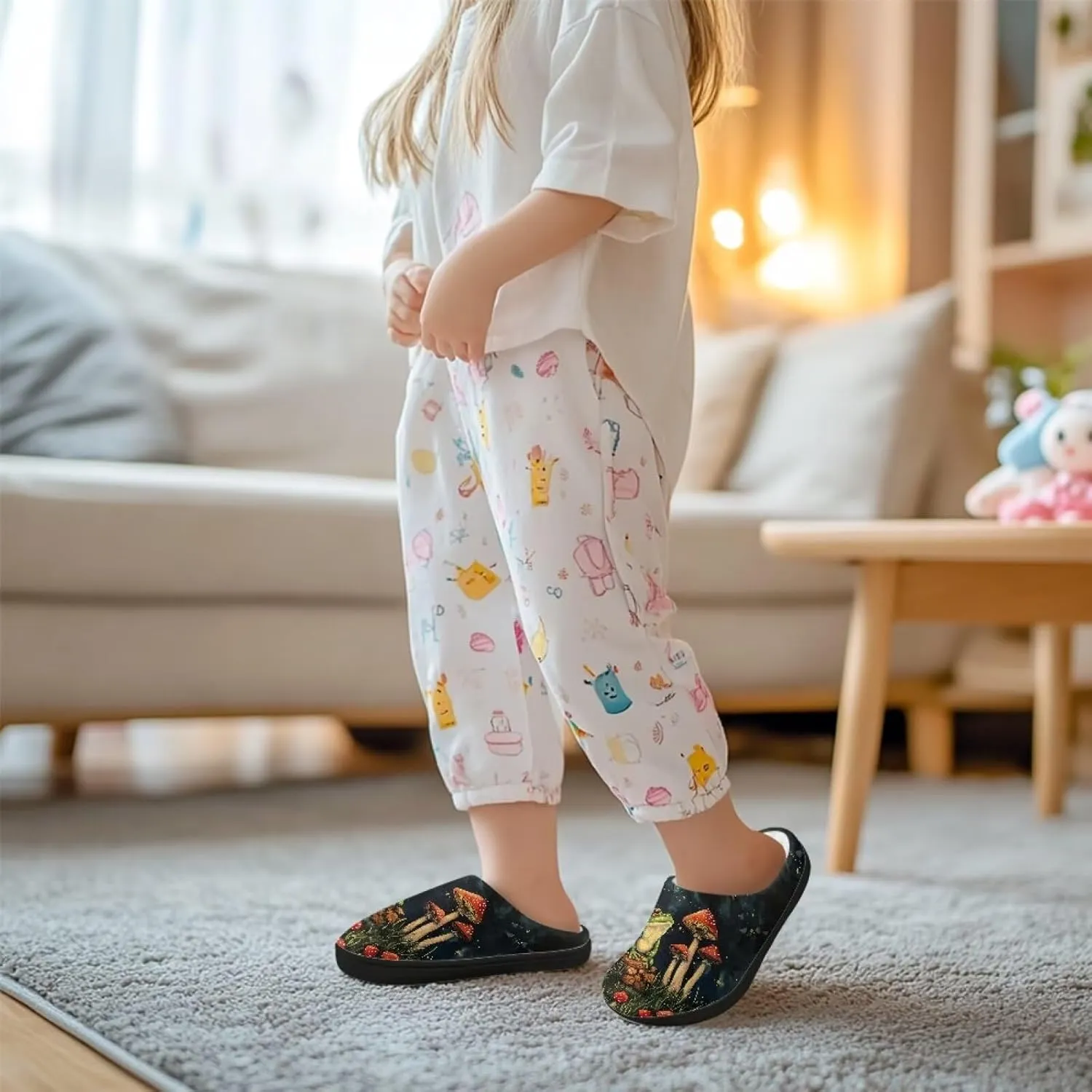 GOSTONG Unisex Kids Slippers Warm Plush Soft Winter House Slippers Non Slip Girls Boys Comfort Home Shoes US 9-15 Black Sole