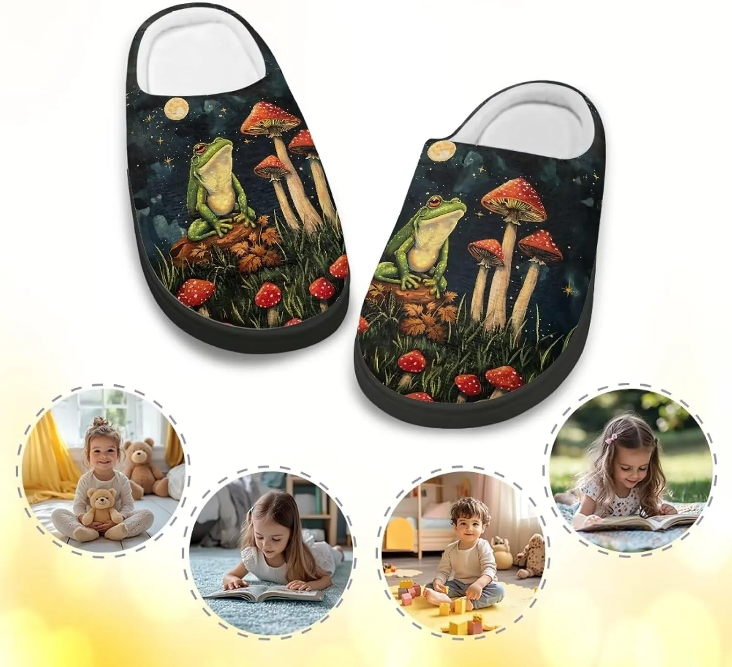 GOSTONG Unisex Kids Slippers Warm Plush Soft Winter House Slippers Non Slip Girls Boys Comfort Home Shoes US 9-15 Black Sole