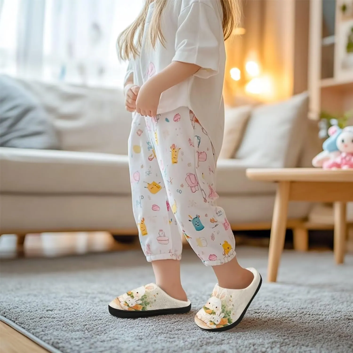 GOSTONG Unisex Kids Slippers Warm Plush Soft Winter House Slippers Non Slip Girls Boys Comfort Home Shoes US 9-15 Black Sole