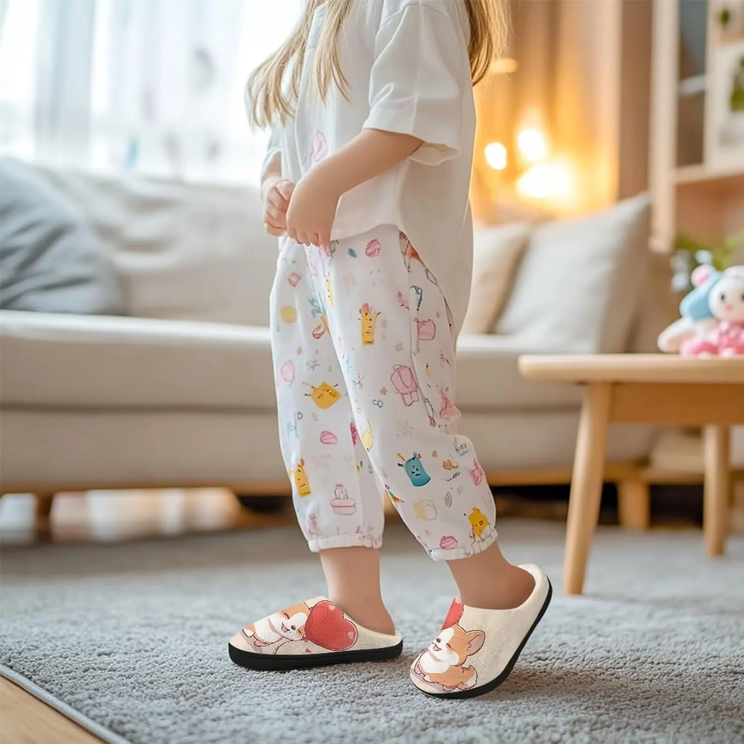 GOSTONG Unisex Kids Slippers Warm Plush Soft Winter House Slippers Non Slip Girls Boys Comfort Home Shoes US 9-15 Black Sole