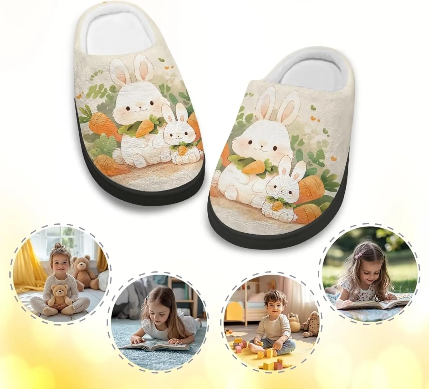 GOSTONG Unisex Kids Slippers Warm Plush Soft Winter House Slippers Non Slip Girls Boys Comfort Home Shoes US 9-15 Black Sole