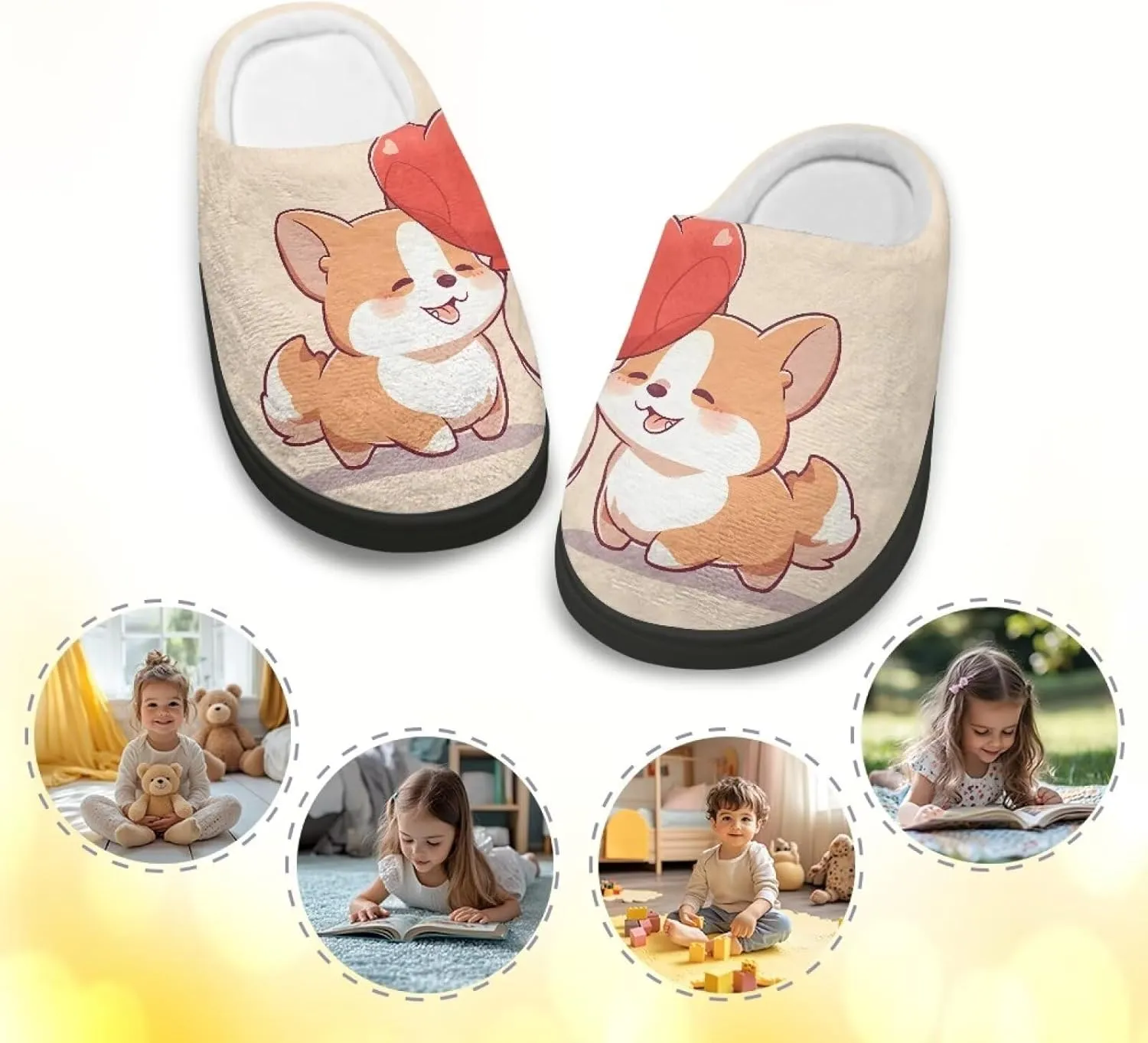 GOSTONG Unisex Kids Slippers Warm Plush Soft Winter House Slippers Non Slip Girls Boys Comfort Home Shoes US 9-15 Black Sole