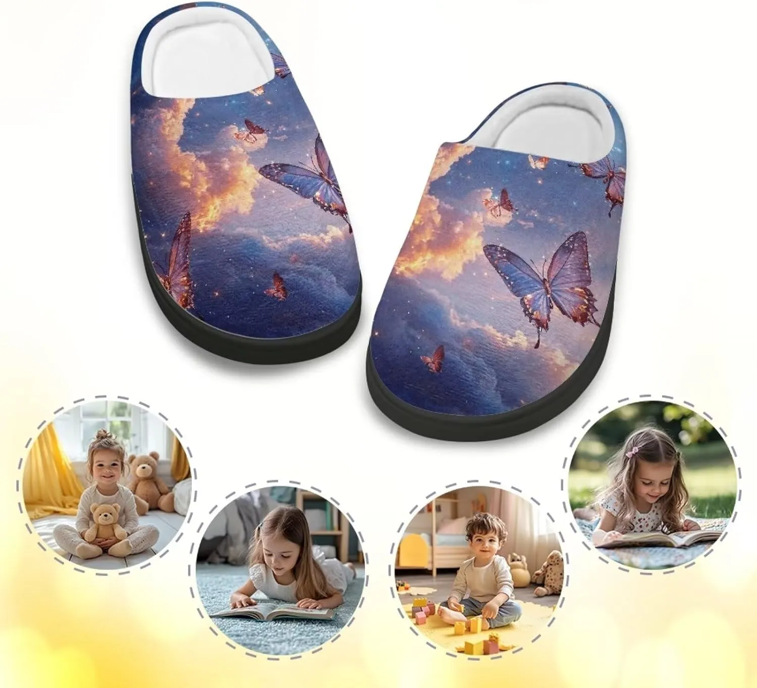 GOSTONG Unisex Kids Slippers Warm Plush Soft Winter House Slippers Non Slip Girls Boys Comfort Home Shoes US 9-15 Black Sole