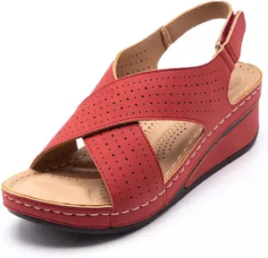 GUTZBSY Ladies Platform Wedge Sandal,Open Toe Crisscross Summer Walking Shoes,for Flat Feet Open Toe Buckle Strap Beach Ladies Shoes