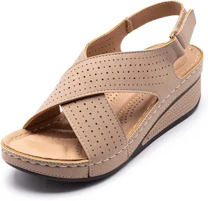GUTZBSY Ladies Platform Wedge Sandal,Open Toe Crisscross Summer Walking Shoes,for Flat Feet Open Toe Buckle Strap Beach Ladies Shoes