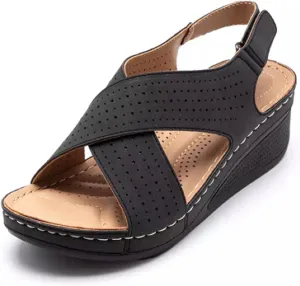 GUTZBSY Ladies Platform Wedge Sandal,Open Toe Crisscross Summer Walking Shoes,for Flat Feet Open Toe Buckle Strap Beach Ladies Shoes