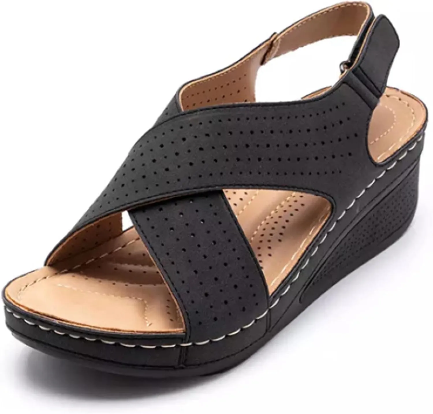 GUTZBSY Ladies Platform Wedge Sandal,Open Toe Crisscross Summer Walking Shoes,for Flat Feet Open Toe Buckle Strap Beach Ladies Shoes