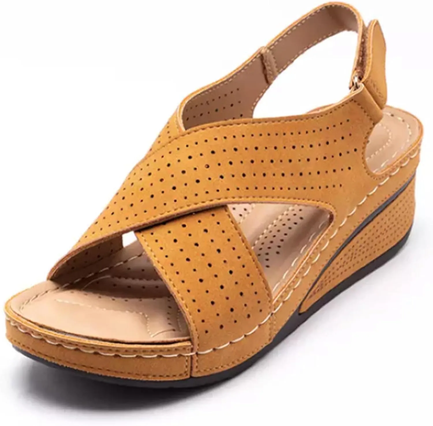 GUTZBSY Ladies Platform Wedge Sandal,Open Toe Crisscross Summer Walking Shoes,for Flat Feet Open Toe Buckle Strap Beach Ladies Shoes