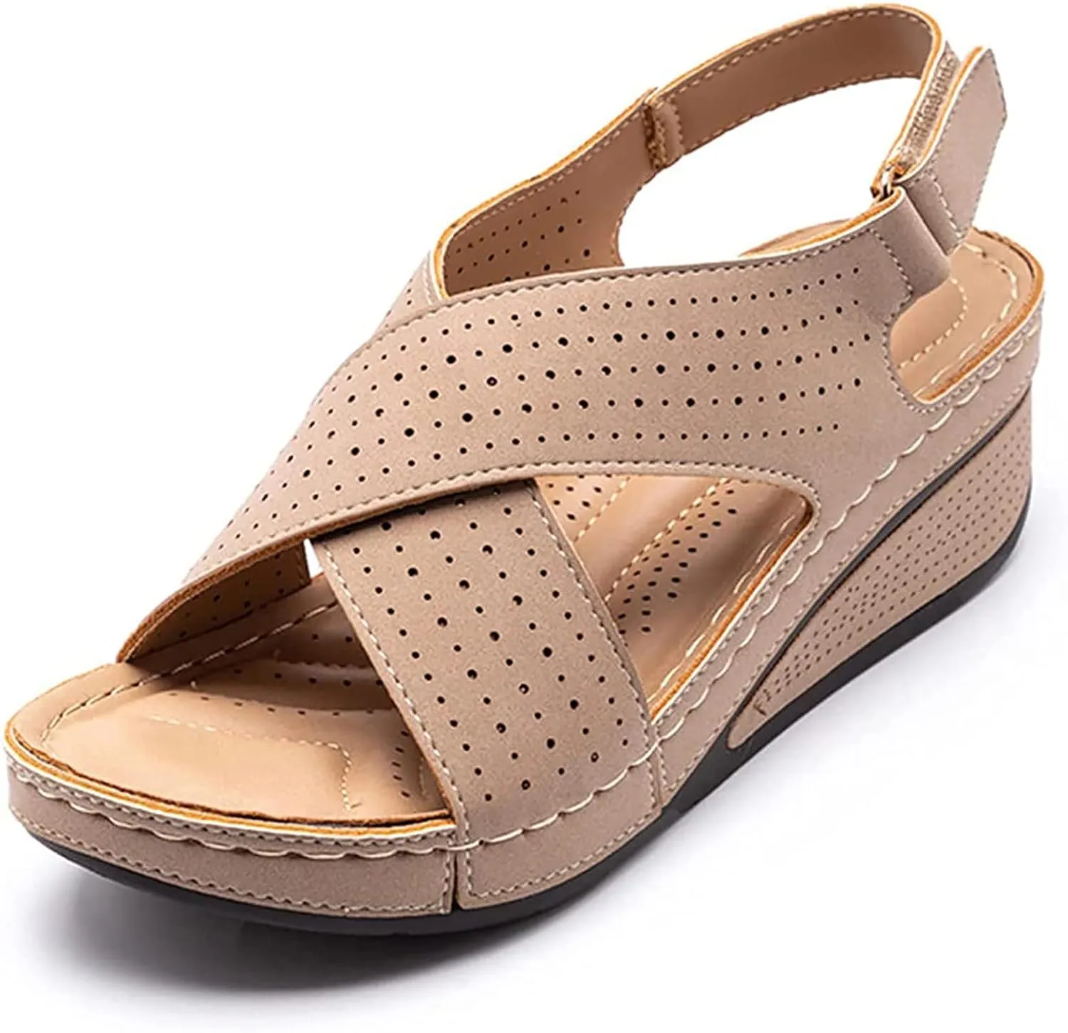GUTZBSY Ladies Platform Wedge Sandal,Open Toe Crisscross Summer Walking Shoes,for Flat Feet Open Toe Buckle Strap Beach Ladies Shoes