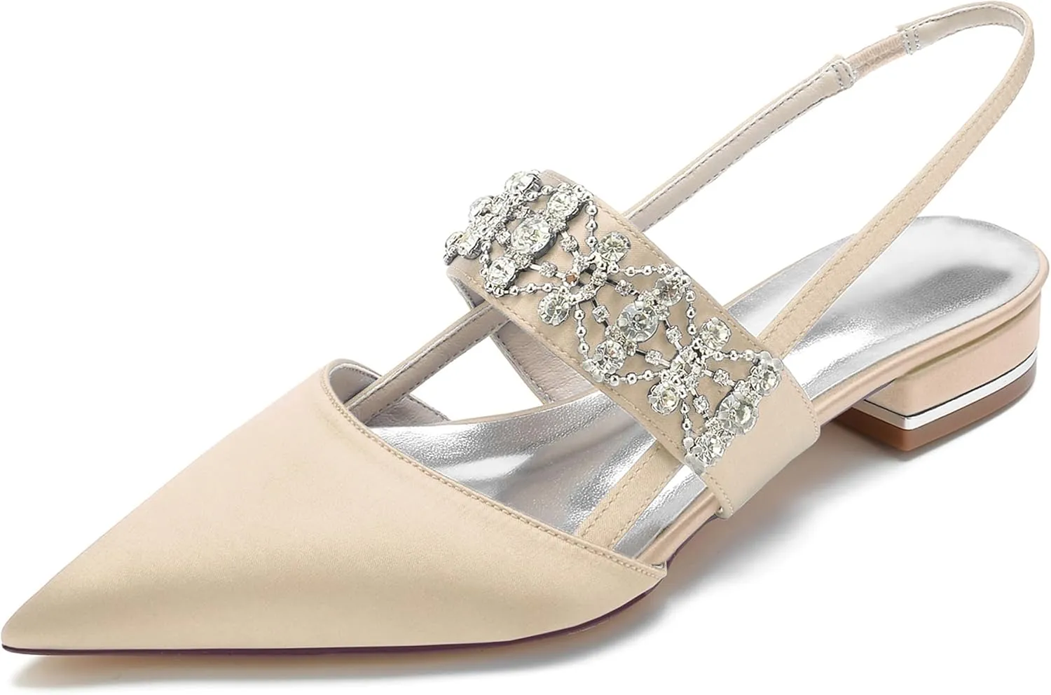 Hanfike Comfortable Bridal Flats for Women Slingback Rhinestones Evening Shoes JY209