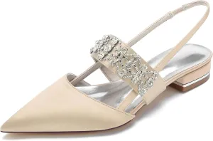 Hanfike Comfortable Bridal Flats for Women Slingback Rhinestones Evening Shoes JY209