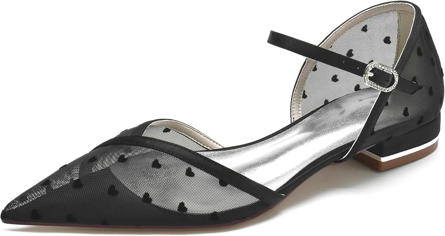 Hanfike Comfortable Dress Flats for Women Bridal Lace Wedding Party Evening Shoes JY273