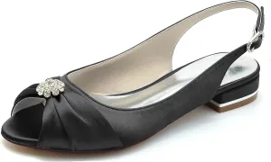 Hanfike Girls Womens Comfortable Wedding Flats Slingback Peep Toe Formal Party Evening Shoes JY279
