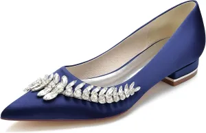 Hanfike Girls Womens Dress Wedding Flats Slip-on Rhinestones Beaded Evening Dress Shoes JY218