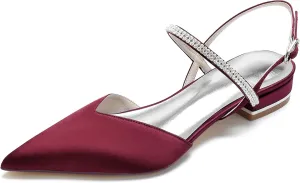 Hanfike Girls Womens Slingback Flats Shoes for Wedding Rhinestones Pointed Toe Party Shoes JY208