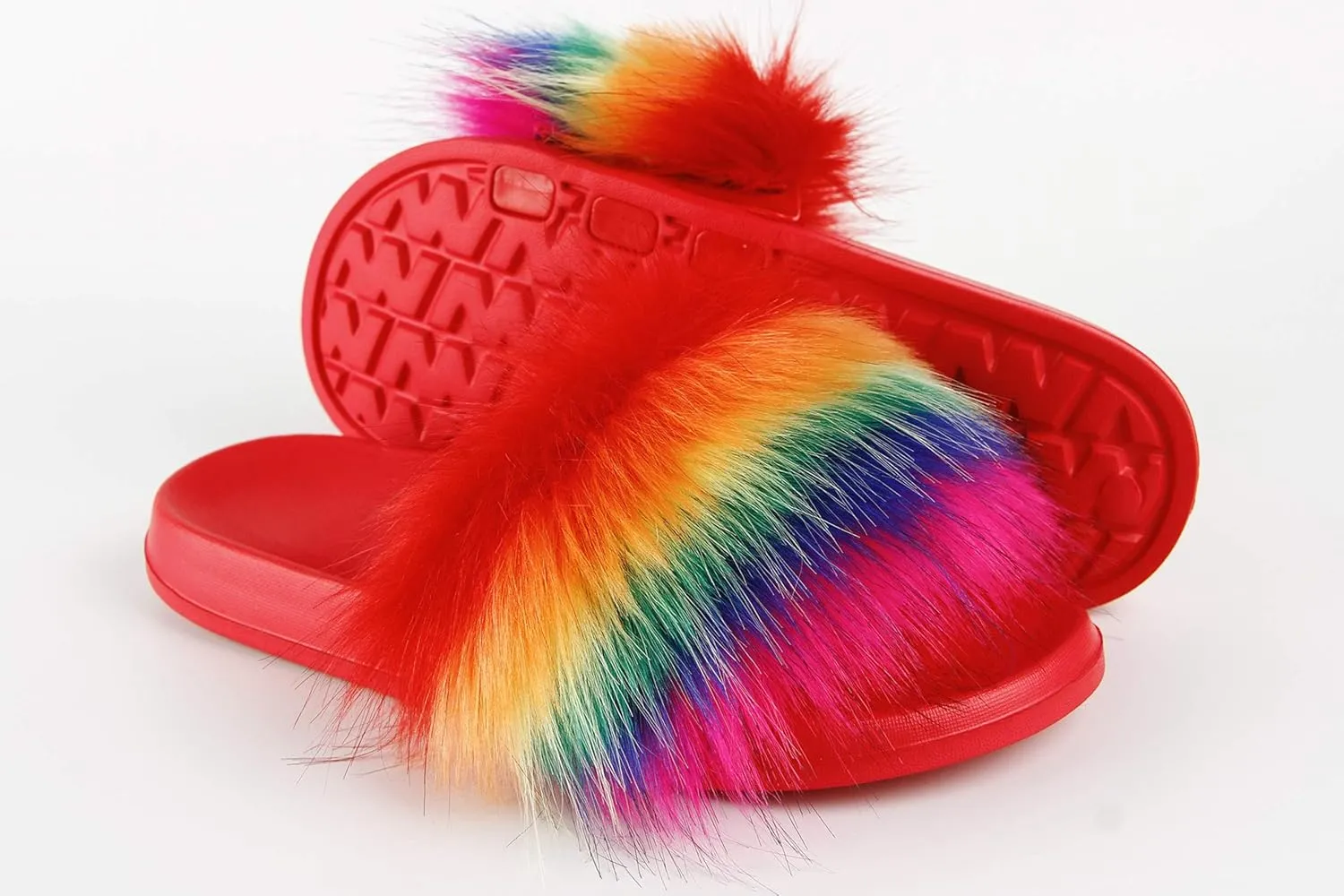 Hangrui Women's Faux Fur Slides, Open Toe Cute Slippers, Comfortable Sandals with Fluffy Fur