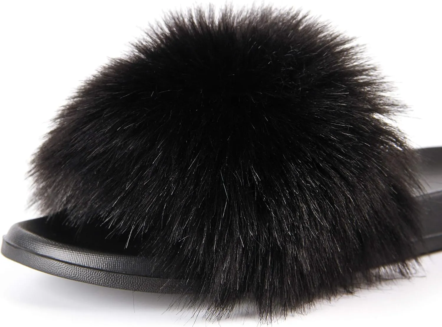 Hangrui Women's Faux Fur Slides, Open Toe Cute Slippers, Comfortable Sandals with Fluffy Fur