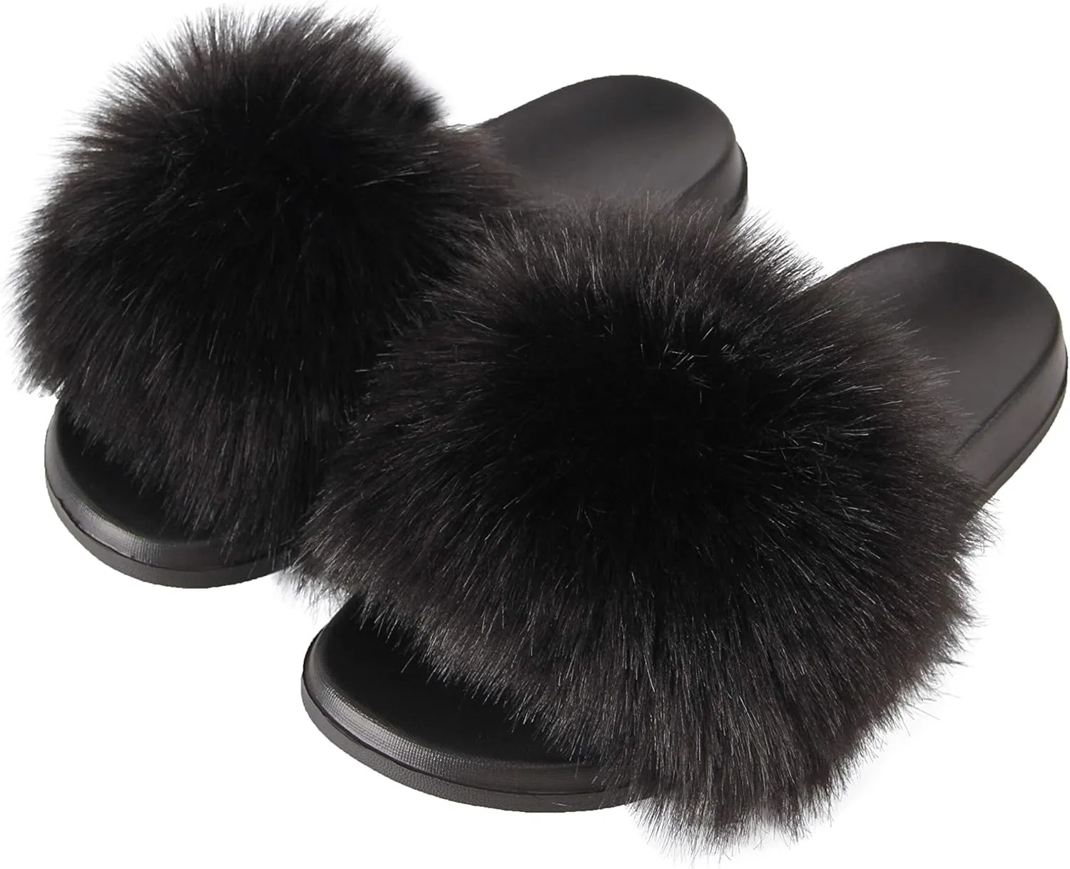Hangrui Women's Faux Fur Slides, Open Toe Cute Slippers, Comfortable Sandals with Fluffy Fur