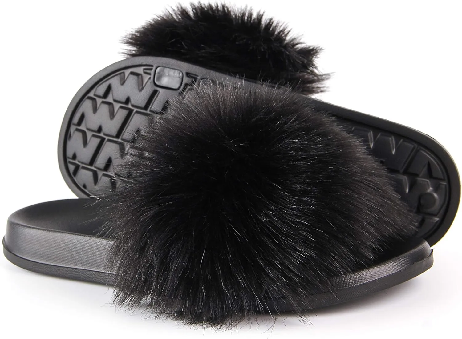 Hangrui Women's Faux Fur Slides, Open Toe Cute Slippers, Comfortable Sandals with Fluffy Fur