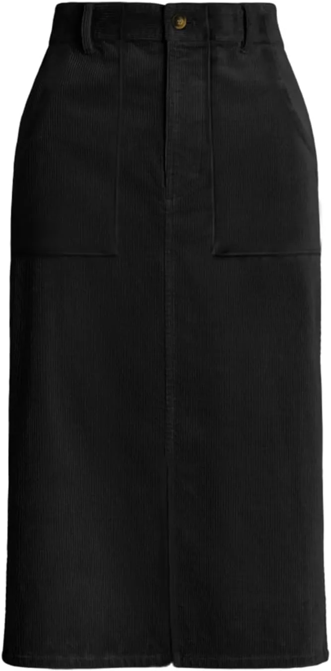 Happy Sailed Skirts for Women High Waist Split A Line Corduroy Skirt Casual Midi Skirts with Pockets