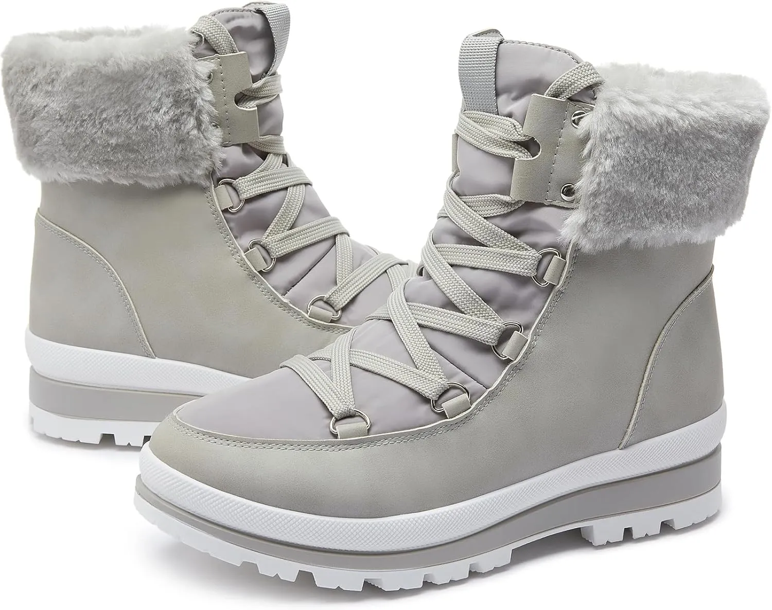 hash bubbie Women's Fuzzy Mid-Calf Boots Lace up Snow Boots for women Non Slip Combat Boots Black Winter Boots White Combat Boots(Waterproof,Zipper)