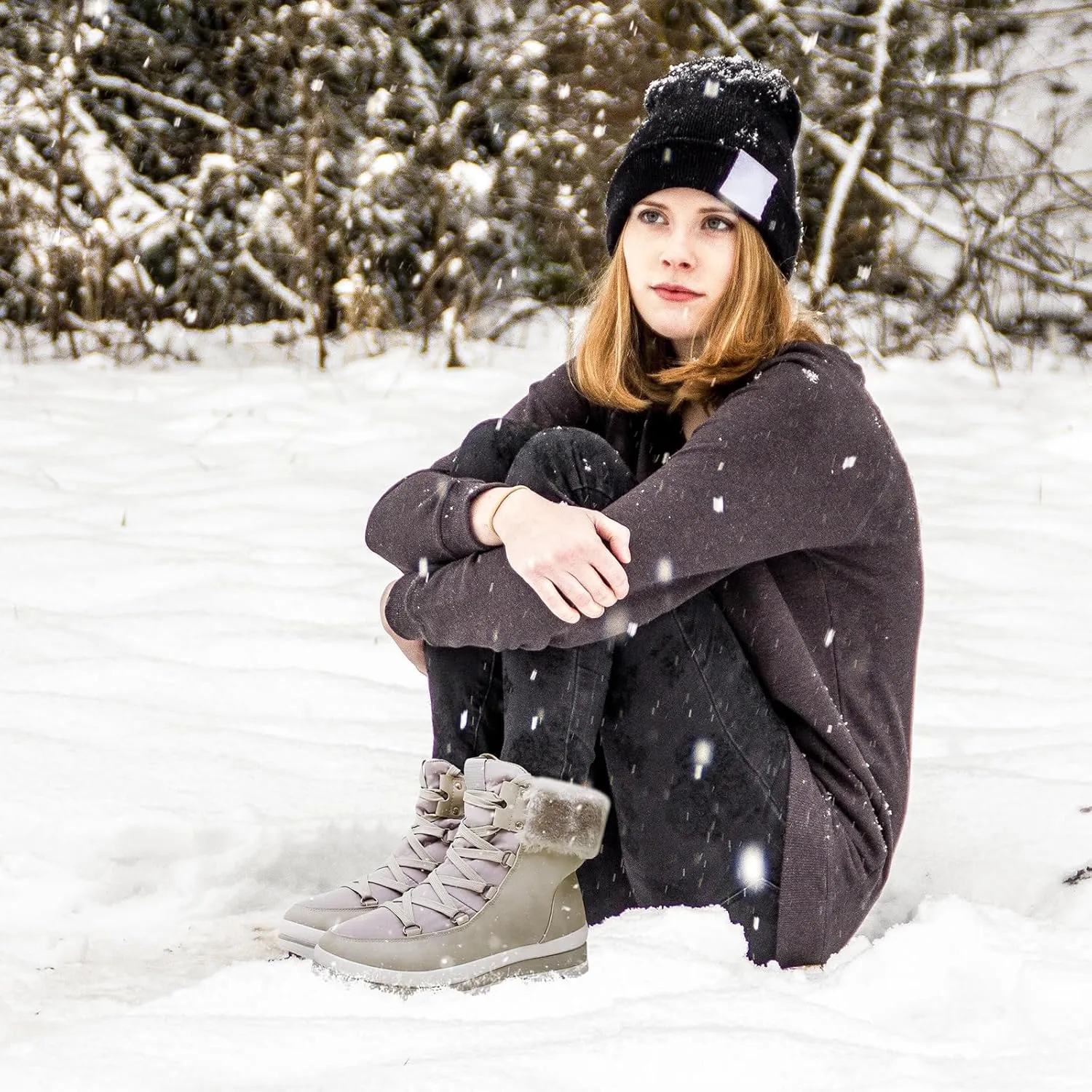 hash bubbie Women's Fuzzy Mid-Calf Boots Lace up Snow Boots for women Non Slip Combat Boots Black Winter Boots White Combat Boots(Waterproof,Zipper)