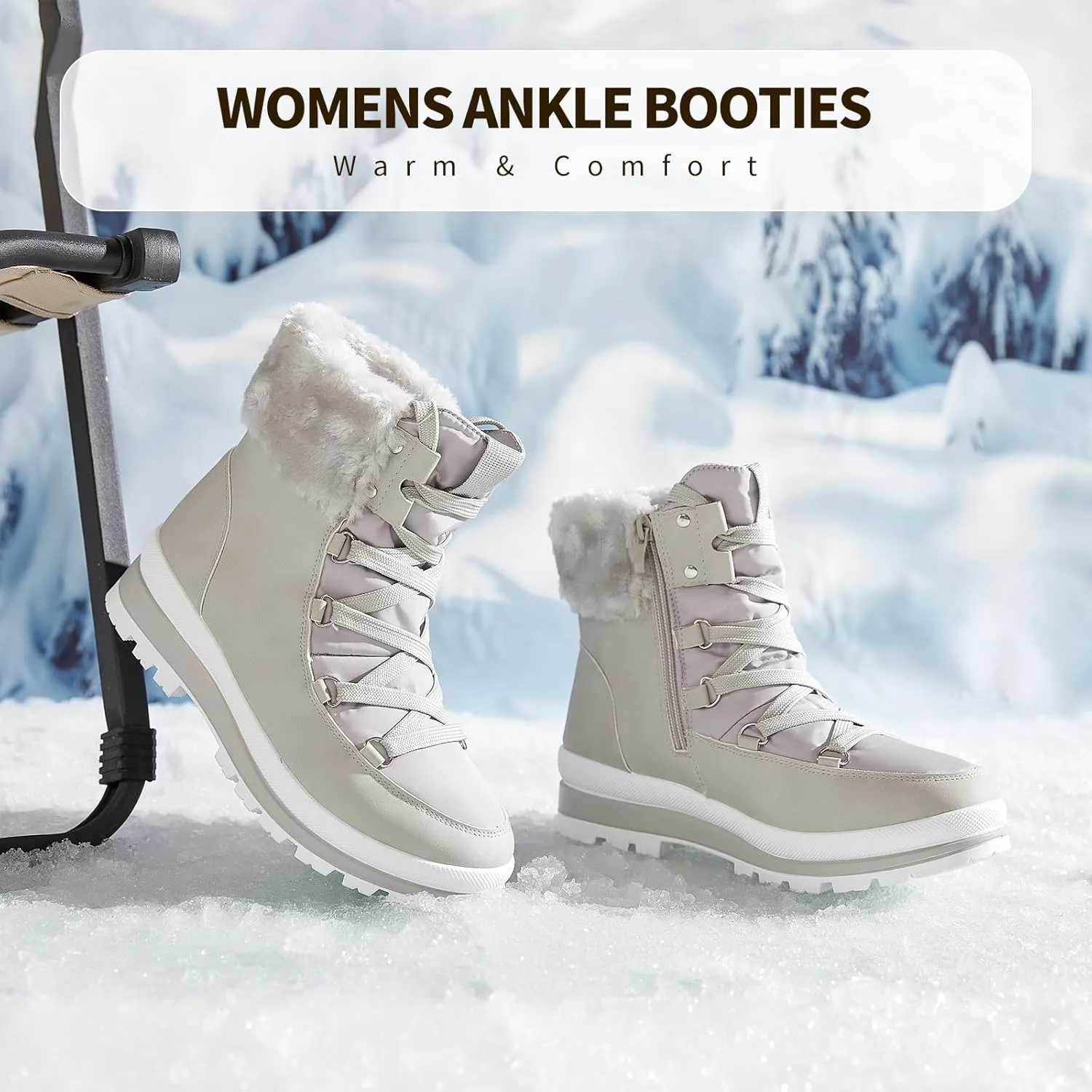 hash bubbie Women's Fuzzy Mid-Calf Boots Lace up Snow Boots for women Non Slip Combat Boots Black Winter Boots White Combat Boots(Waterproof,Zipper)