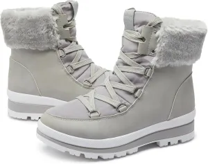 hash bubbie Women's Fuzzy Mid-Calf Boots Lace up Snow Boots for women Non Slip Combat Boots Black Winter Boots White Combat Boots(Waterproof,Zipper)