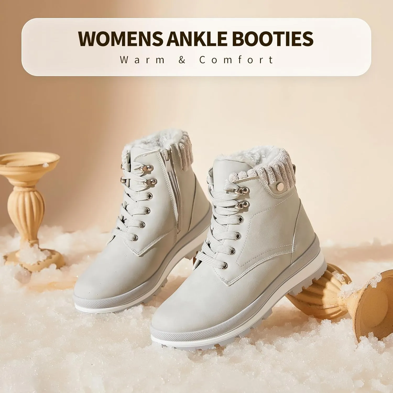 hash bubbie Women's White Combat Boots Black Platform Boots Non Slip Waterproof Ankle Boots Fall Winter Hiking Boots Fuzzy Snow Boots for women with Zipper