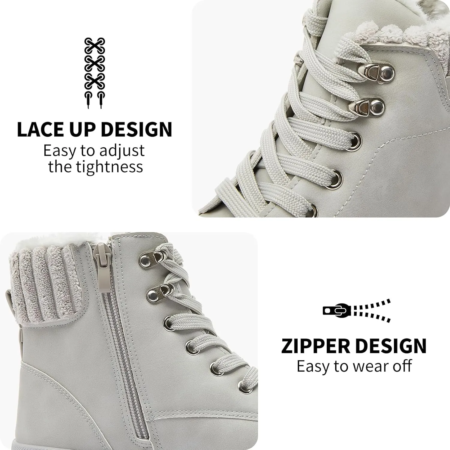 hash bubbie Women's White Combat Boots Black Platform Boots Non Slip Waterproof Ankle Boots Fall Winter Hiking Boots Fuzzy Snow Boots for women with Zipper