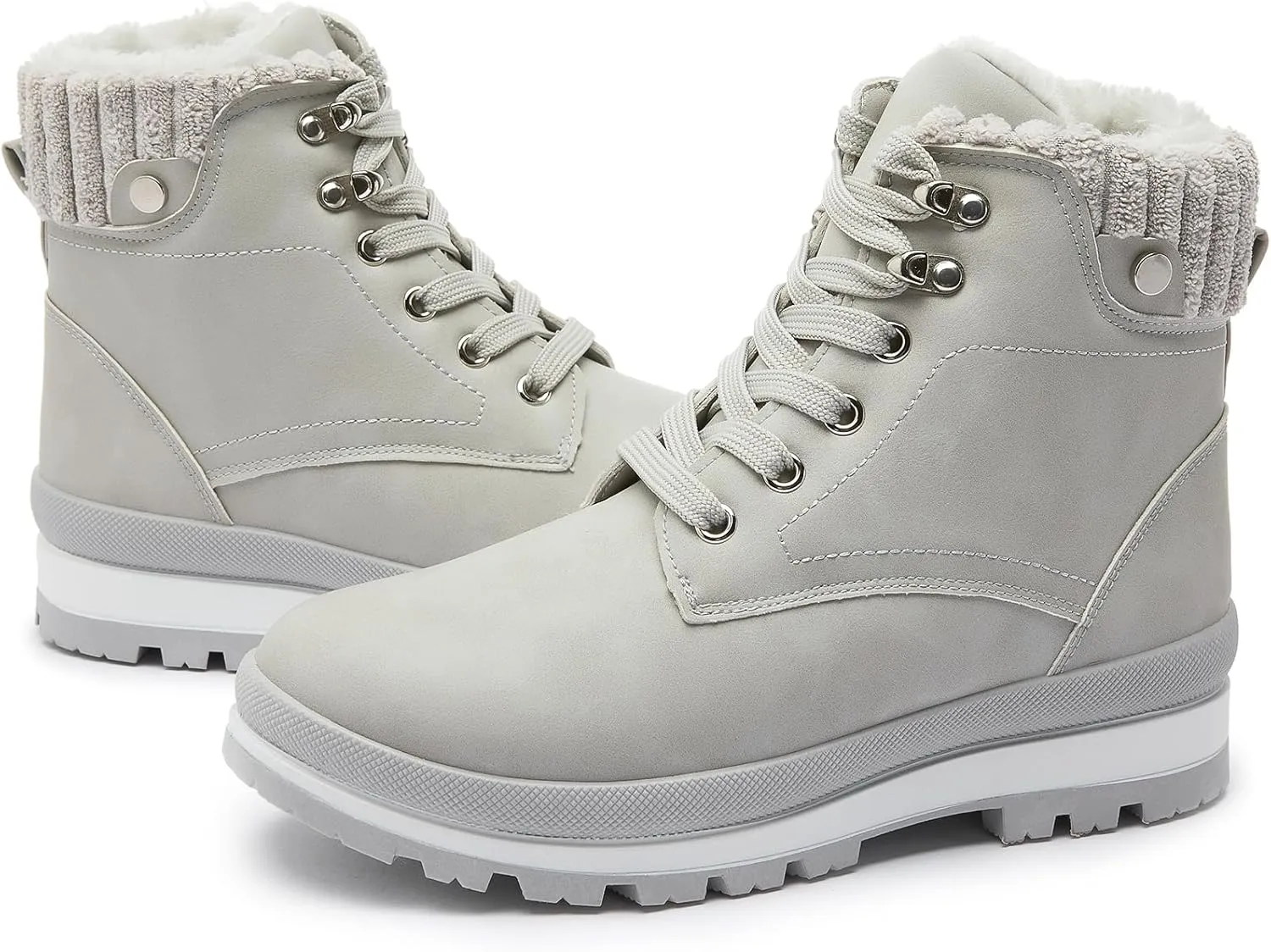 hash bubbie Women's White Combat Boots Black Platform Boots Non Slip Waterproof Ankle Boots Fall Winter Hiking Boots Fuzzy Snow Boots for women with Zipper